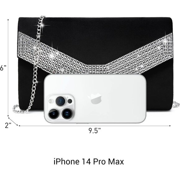 Women's Black Evening Formal Party Clutches Cocktail Prom Velvet Handbags - Picture 5 of 5